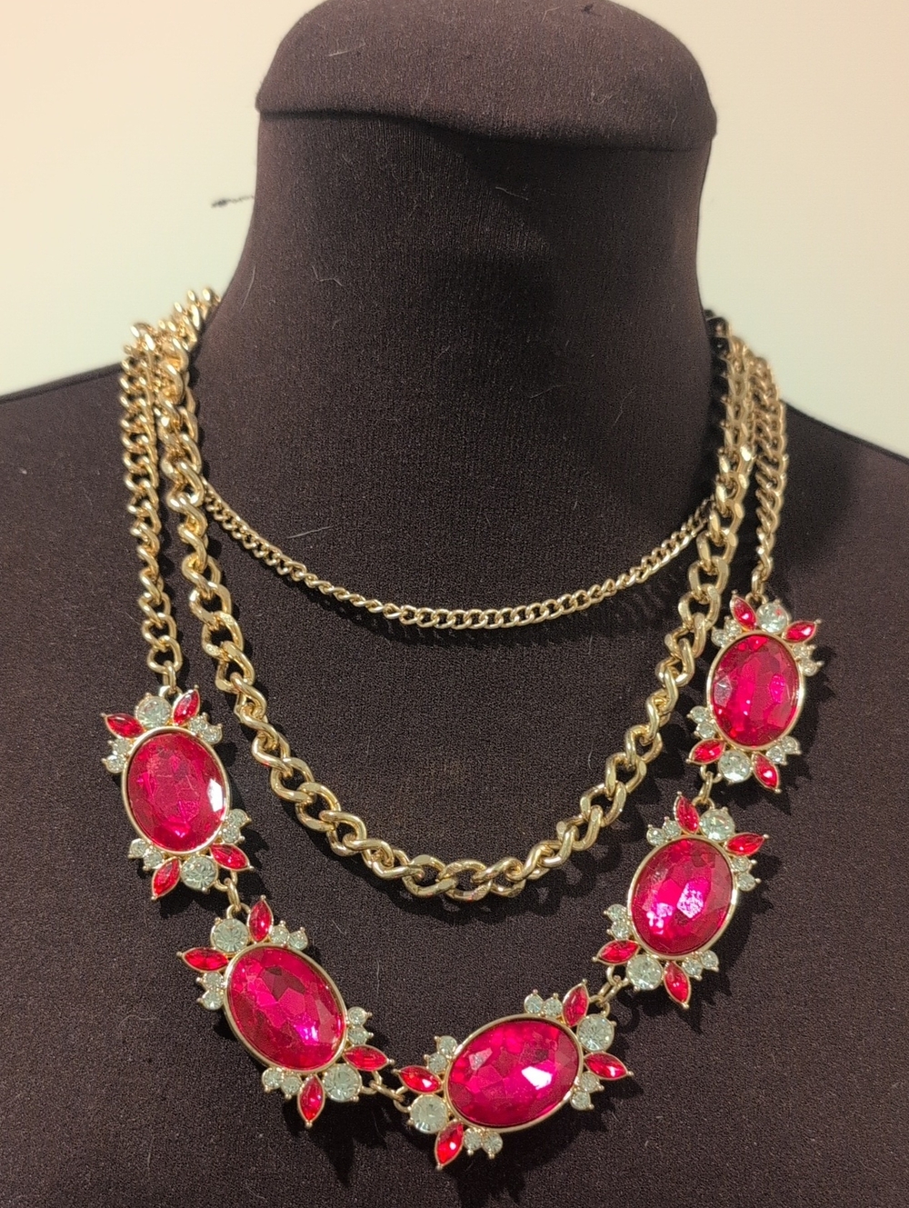 Vintage Glam Magenta And Gold Tone Statement Necklace